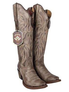 Los Altos Women's Taupe Embroidered Cowboy Boots